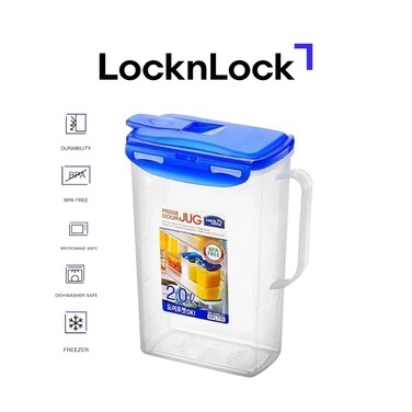 LocknLock 2L Fridge Door Jug with Resealable Flip-Top - Airtight, BPA-Free, Microwave, Freezer, and Dishwasher Safe