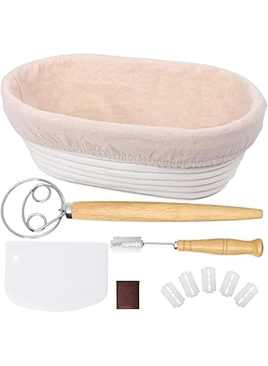 THE WHITE SHOP Bread Proofing Basket Set, Round 9" Sourdough Proofing Basket for Bread Making Tools Supplies Basket Sourdough Bread Baking Supplies Artisan Bread Kit, Gifts for Bakers