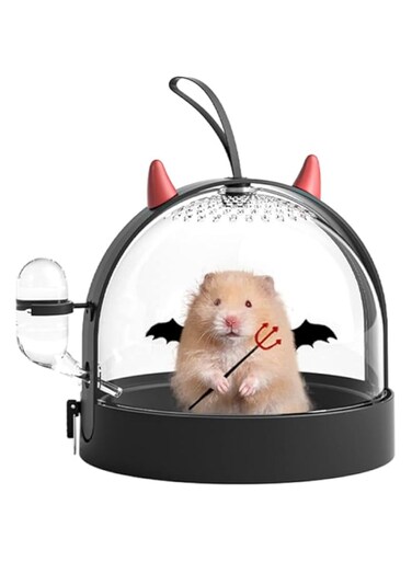 NeoStyle Hamster Carrier, Convenient Hamster Travel Cage with 60ml Water Bottle,Travel Outdoor Carry Cage Suitable for Dwarf Hamster, Guinea Pig Small Animal Habitat (Demon black, Little Devil Series)