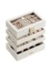 Stackable Jewellery Trays, 4-Tier Jewellery Box, Large Jewellery Case, Clear Glass Lid, 17 x 28 x 18.3 cm, for Dressing Table, Gift Idea, Cloud White
