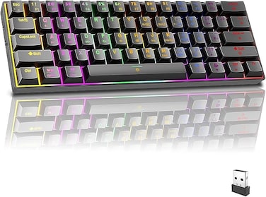 Wireless Bluetooth Tri-Mode (2.4G/Bluetooth/USB-C) Mechanical Keyboard, Multi-Platform Support, Rechargeable 61-Key RGB Backlit Brown Switch Gaming Keyboard