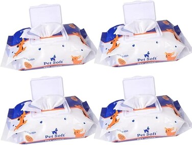 مناديل مبللة للحيوانات الأليفة، للتنظيف والتعقيم، مضادة للحساسية، مناسبة للكلاب والقطط، للوجه والجسم والعينين، سميكة للغاية، قوية، ناعمة، خالية من الكحول، 8 × 6 بوصة (4 أكياس = 400 قطعة)