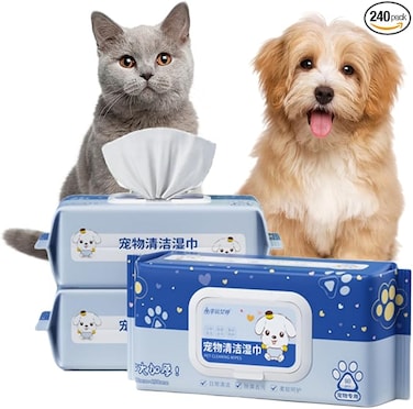 Pet Wipes 240pcs, Large Pet Grooming Wipes for Dogs &amp; Cats, for full body, eye wipes, ear wipes, Paws, &amp; Butt Unscented (3 pack)