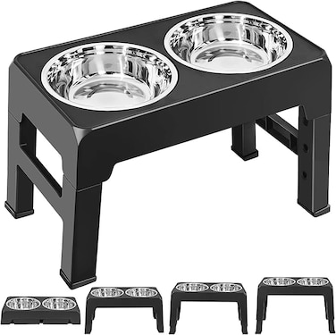 Adjustable Elevated Dog Bowl, with 2 Stainless Steel 1.5L Dog Bowl Vertical Feeding and Detachable Double Bowl Stand for Small, Medium and Large Pets
