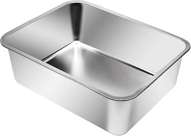 صندوق فضلات قطط كبير جدًا مفتوح من الفولاذ المقاوم للصدأ بجوانب عالية، صينية فضلات معدنية للقطط، 23.6 × 15.7 × 5.9 بوصة