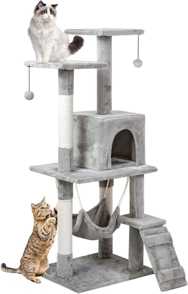Cat Tree Tower｜Durable Cat Condo with Sisal Scratching Posts｜Cozy Cat House,｜Ladder &amp; Resting Platforms for Indoor Use   Assembly accessories｜120&times;49&times;39cm,Gray