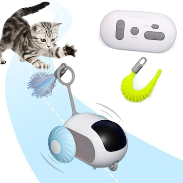 Remote Control Cat Toy, Upgraded Interactive Chase Cat Toys for Indoor Cats, Smart Cat Toy Car with Feathers, Cat Mouse Toys, rc Interactive Cat Toy Self Play, USB Rechargeable (Blue)