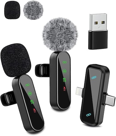 Wireless Lavalier Microphones, 3-in-1 Universal Receiver for Android iPhone iPad Laptop &amp; Camera, USB-C, Wireless Mini Microphone for Video Recording, Vlog, YouTube, TikTok
