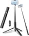 حامل ثلاثي للهاتف بطول 150 سم، عصا سيلفي، حامل ثلاثي متكامل مع جهاز تحكم عن بعد، محمول، خفيف الوزن، مثالي لصور السيلفي/البث المباشر/تسجيل الفيديو/السفر - أسود
