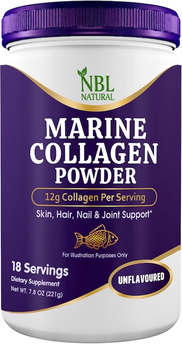 NBL Natural Marine Collagen Powder, Unflavoured, 12g Collagen Per Serving, 221g, 18 Servings