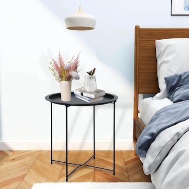 Outdoor Foldable Metal Side Table &ndash; Portable Patio &amp; Balcony End Table, Weather-Resistant Accent Folding Tray Table for Outdoor Living, Indoor Lounge, Camping &amp; Poolside (black)