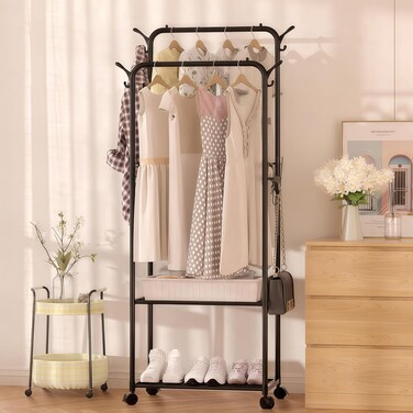 Freestanding Coat Rack with Hooks &ndash; Multi-Purpose Portable Closet Organizer for Clothes, Shoes &amp; Accessories &ndash; Easy Assembly Space Saver Storage Solution(2 layer shoe rack)