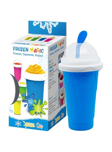 COOLBABY Slushy Maker Cup Slushie Cup Maker Milk Cola Juice Squeeze Cup Frozen Magic Quick Freeze Cup Cooling Cup Smoothies Cup with Lids and Straws for All Age (Blue), Blue, 4 * 4 * 8 inch
