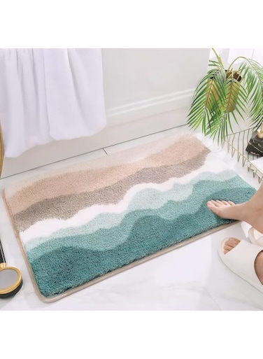 Tazweeq Microfiber Bathroom Rugs, Absorbent Soft Shaggy Carpet Floor Mats, for Shower Tub Sink Toilet, Non-Slip Plush Carpet Floor Mats, for Living Room Bedroom Kitchen 23.6 X 15.7 Inches, Green