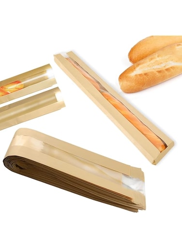 Excefore Baguette Bread Bags, 100 Pack Baguette Kraft Bags with Clear Front Window, Fresh Bread Loaf Packing Bags, Long Bread Kraft Paper Bakery Storage Bag for Homemade Bread, Sandwich (23&quot;x4&quot;x1.6&quot;)