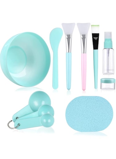 fenshine Face Mask Mixing Bowl Set, Facial Mask Mixing Tool Kit with Plastic Mask Bowl Silicone Mask Brushes Measuring Cup Stick Spatulas Facial Sponge (10PCS)