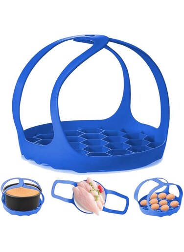 Pressure Cooker Sling, Silicone Bakeware Sling for 6 Qt/8 Qt Instant Pot, Ninja Foodi and Multi-function Cooker Anti-scalding Bakeware Lifter Steamer Rack, BPA-Free Silicone Egg Steamer Rack (Blue)