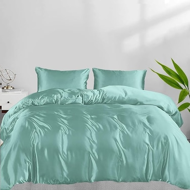 100% Organic Bamboo Duvet Cover with Pillowcase, Luxurious 300 Thread Count Thermo-Regulating Cooling Comforter Cover, Soft Breathable Quilt Cover 220x240 CM (Aqua, King)