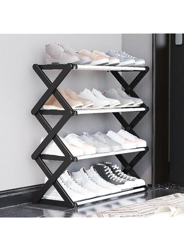 ECVV&reg; 4-Tier Foldable Shoe Rack (59.5x20.8x52.7cm) - Space-Saving Home &amp; Closet Organizer with Effortless Assembly, Stylish Design(BLACK)