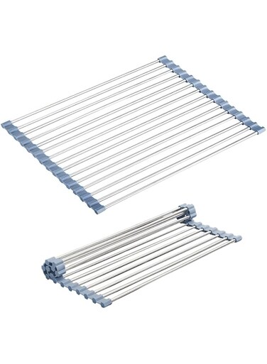 Celerity Roll Up Sink Drying Rack, Stainless Steel Over The Sink Dish Drying Rack, Foldable Sink Rack Mat Kitchen Organize, Rolling Dish Drainer for Sink Counter Utensils Holder (17.7'' x 13''), Grey
