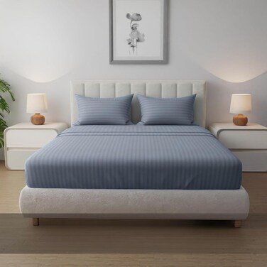 MUSA Striped 3 Piece Fitted Sheet Set Twin Size - Light Grey