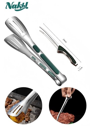 2pcs 304 Stainless Steel Kitchen Tongs&iuml;&frac14;&OElig; Heat Resistant Cooking Tong with Sturdy Metal Tips &amp; Non Slip Silicone Coated Handle &amp; Smooth Locking for Serving Food Salad Grill BBQ(28 cm+24 cm)