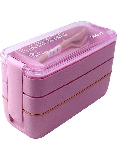 Three-Compartment Lunch Box Set Pink 900ml