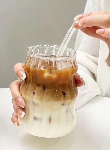 Vintage Ribbed Glass Tumbler &acirc;&euro;&ldquo; 18 oz Ripple Design Drinking Cup for Water, Coffee, Juice, Milk, and Iced Beverages