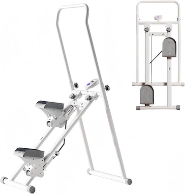 Adjustable Foldable Stair Climber with LCD Display &amp; Handlebar Vertical Cardio Machine