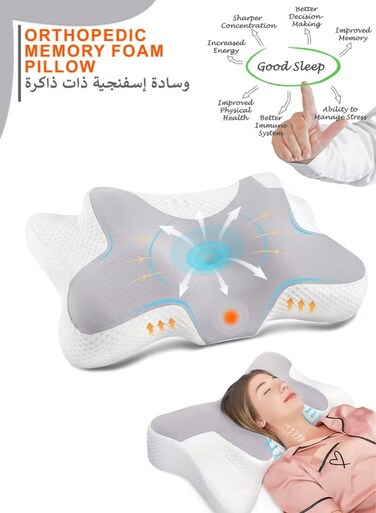 Memory Foam Butterfly Cervical Pillow for Neck &amp; Shoulder Pain Relief   Ergonomic Orthopedic Contour Support for Side, Back &amp; Stomach Sleepers with Breathable Washable Cover for Deep Comfortable Sleep