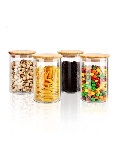 Glass Jar Canister with Airtight Bamboo Lid Kitchen Food Container for Flour Sugar Coffee Cookie Jar Candy Snack and More Set Of 4 Pcs Yk4104 1000ml