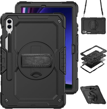 Case for Samsung Galaxy Tab S10 FE/ S9 FE 5G 10.9 Inch/Tab S9 11 Inch, Heavy Duty Shockproof Protective Case with Screen Protector, Hand Strap and Pen Holder for Galaxy Tab S9 11'', Black