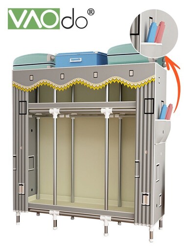 Portable Closet Wardrobe Closet for Hanging Clothes with Several Roots Hanging Rods Clothes Storage Organizer for Extra Sturdy Quick and Easy to Assembly Dust-proof Simple Wardrobe Width 145CM
