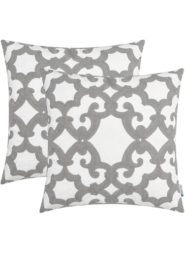 HWY 50 Decorative Couch Throw Pillows Covers 18x18 Inch Embroidered Cotton Geometric Accent Throw Pillow Cases Set Cushion Cover for Bed Bedroom Pack of 2 Gray Grey