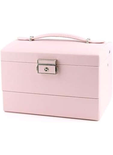 TOPNPEKO Jewelry Box,3 Layers Jewelry Organizer Large Multi-Functional Jewelry Storage Box with Drawer Mirror,Jewelry Storage Organizer Jewelry Case for Earring, Ring, Necklace, Bracelets(Pink)