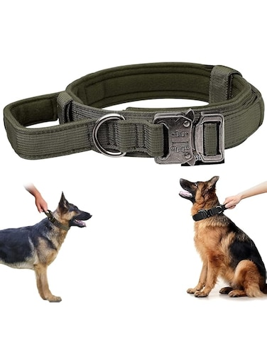 Aputue Dog Collars, Dog Collar Adjustable Nylon Dog Collar Heavy Duty Metal Buckle with Handle for Dog Training, Quick Release Dog Collar for Small Medium Large Dogs (L 45-55CM)