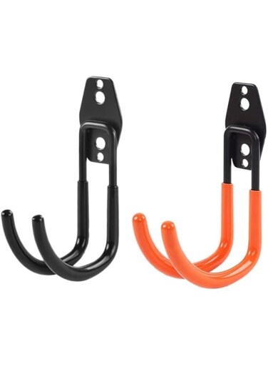 2PCS Big Garage Hooks, Steel Utility Hooks Wall Hangers, Heavy Duty Wall Mount Garage Storage Hooks with Anti-Slip Coating for Hanging Ladder, Bike, Power Tools
