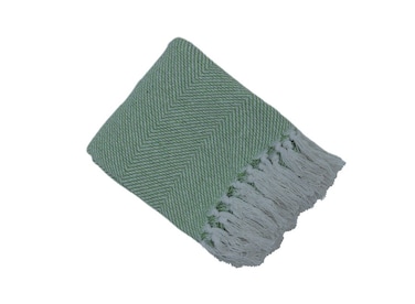 130 x 160 cm Premium Cotton Throw Blanket in Sage Green and White Stripes. Thick 400GSM Woven Herringbone Cozy Sofa Cover Bed Runner with Boho Fringe Tassels for Year Round Use
