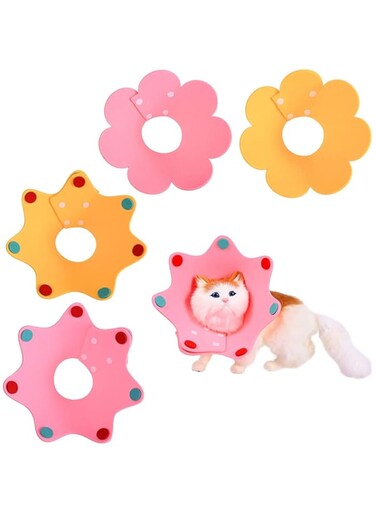 DFDTYCA 4pcs Cats Recovery Flower Cones Collars,Sun Crown Soft Pet Cone, Adjustable Double Button Collar for Surgery to Recover Kitten Cat Puppy to Prevent from Biting Scratching