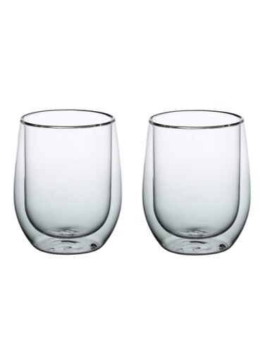 Double Wall Glass Tumbler Cups 300ml Set of 2 Heat Resistant Coffee and Tea Cups, Charcoal, DG517