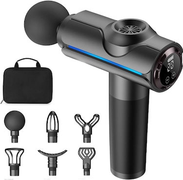 Massage Gun Deep Tissue Massager, Handheld Cordless Percussion Massager LED Touch Screen with 6 Different Massage Heads 20 Speeds for Legs Back Body Pain Relief, Soreness Relief