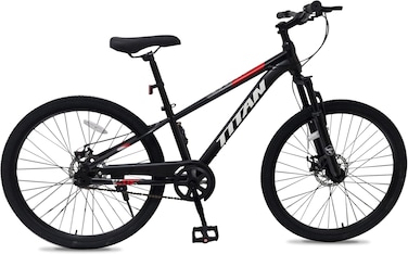 Vaux Titan 26&rdquo; Mountain Bike &ndash; Steel Frame, Front Suspension Fork with Lock, Double Wall Alloy Rims, Front &amp; Rear Disc Brakes, Threadless Headset, Quick Release Seat Post &ndash; MTB Bicycle
