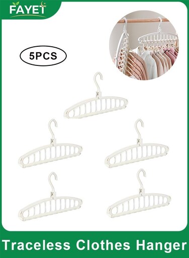 5 Pack Multifunctional Traceless Clothes Hangers, 11-Hole Space-Saving Adjustable Hanging Rack for Wardrobe Storage, 360&Acirc;&deg; Rotation, White