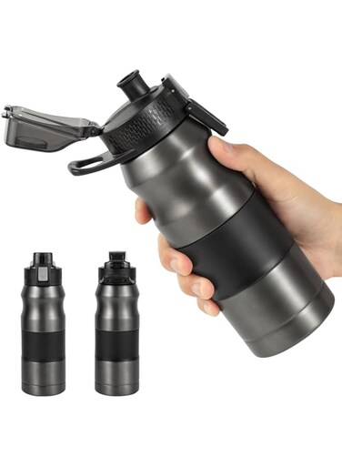 MAKINGTEC Stainless Steel Insulated Bottle-Vacuum flask Water Bottles Coffee/Juice Cup with Leak Proof Lids,Double Walled Sport Travel Mug with Handle,Keeps Hot and Cold BPA Free 17oz (Black)