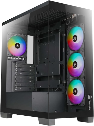 GamerTek Nebula MID Tower ATX Gaming Case &ndash; Black, Sleek Design, ARGB Fans Included