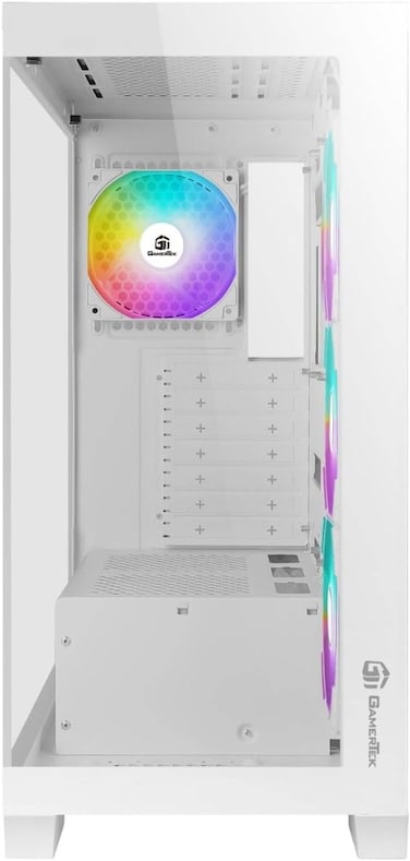 GamerTek Nebula MID Tower ATX Gaming Case &ndash; White, Sleek Design, ARGB Fans Included