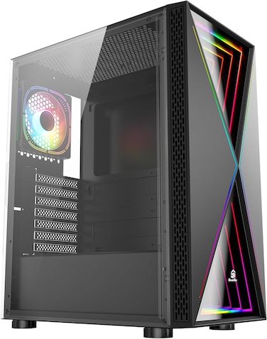 GamerTek Vega Mid Tower ATX PC Case &ndash; Infinity RGB Front Panel, High Airflow Design, 1 x ARGB Fan Included &ndash; Black