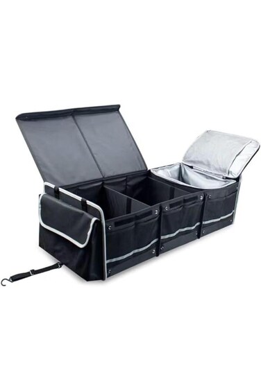 Collapsible Car Boot Organiser, Black, 31.4x13.8x10.2cm, Multi-Compartment, Extended Size