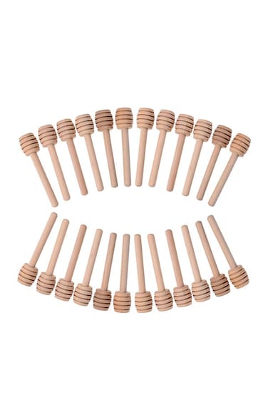 24-Piece Mini Wood Honey Dipper Beige