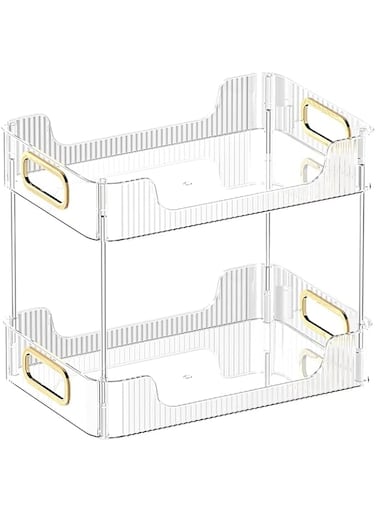 U-HOOME Bathroom Organizer Countertop, Clear Makeup Desk Organzier for Dressing Table, Bathroom Vanity Countertop, 2-Tier Vanity Tray Shelf for Cosmetic, Lotions, Perfume and Toiletries (Clear)